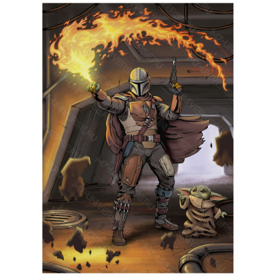 Звездные Войны оригинальный постер Мандалорец и малыш Грогу